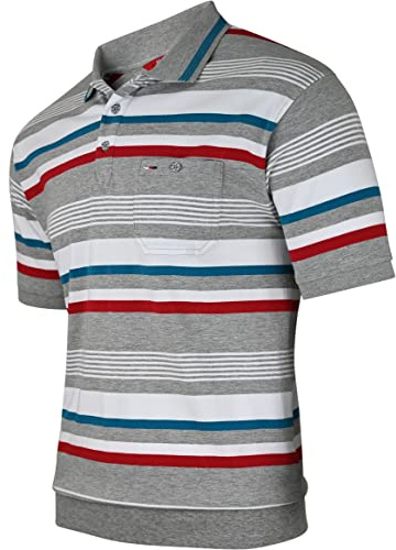 Soltice Herren Kurzarm Poloshirts mit Brusttasche, Polohemd, Gestreifte Blousonshirts Baumwoll-Mix (M bis 3XL) M, [M1] Grau