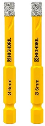 HIGHDRIL Trockene Fliesenbohrer Sechskant Bohrer zum Bohren von harte Fliesen Diamantbohrer 2 Stück 6 mm Diamanten kompatibel mit Bosch Makita u.v.m. Bohrmaschinen