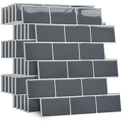 Yoillione Upgrade Dickere 3d Fliesenaufkleber Aufkleber für Bad Küche, Klebefliesen Vinyl Fliesen Selbstklebend Fliesenfolie, Grau PVC Metro Fliesen Selbstklebend Fliesendekor, 10 Stück