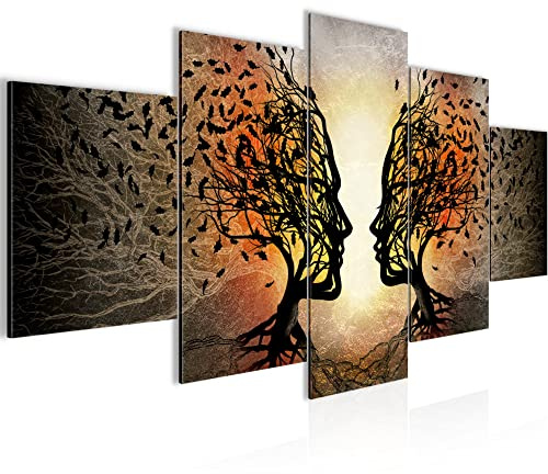 Runa Art L'amore Coppia Murali Tela Non Tessuta 5 Pezzi Alberi Nero arancio Camera Da Letto Corridoio 041253a
