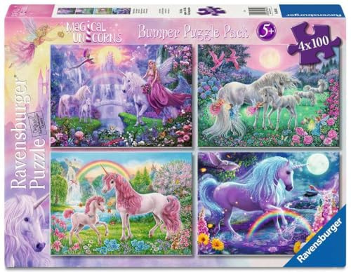 Ravensburger Puzzle Magische Einhörner - 4x100 Teile Puzzle ab 5 Jahre | 4x100 Teile Puzzle, Kinderpuzzle ab 5 Jahre, Ravensburger Qualität