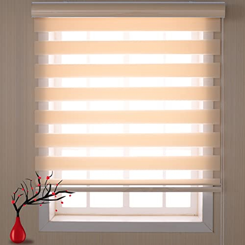 Verdunkelungsrollo Seitenzugrollo 105x350cm Doppelrollo verdunkelnd Wandmontage Thermorollo Verdunkelungsrollo Verdunklungsvorhang für Fenster/Türen Zebrarollo, Creme Farben