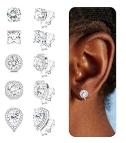 Clip On Earrings for Women Girls Hypoallergenic - 5Pairs Silver Hoop Clip On Stud Earrings - Dainty Cubic Zirconia Non Pierced Fake Earring Set