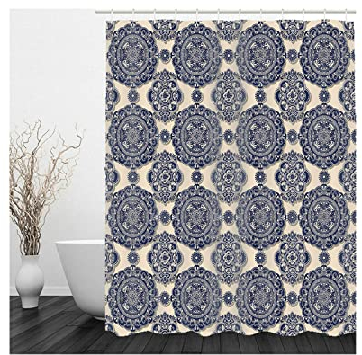 Hoisy Duschvorhang Anti Schimmel, Duschvorhang für Draußen Vintage Blumenmuster Dunkelblau Größe 165X200CM