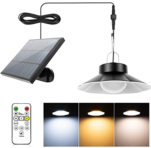 AGOTD Lampada Solare da Esterno, Lampada a Sospensione Solare con Telecomando, 3 Colore, Cavo 5M, 6Luminosità, IP65 Impermeabile, Illuminazione per Giardino Balcone Vialetto
