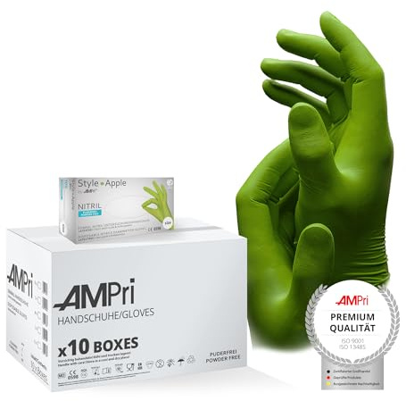 Nitrilhandschuhe, apfelgrün, grün, 10 Box a 100 Stk, Größe M, puderfrei