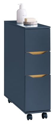 SoBuy Schmaler Badezimmerschrank mit 3 Schubladen und Seitenfach Nischenregal für kleine Bäder Rollbarer Badschrank perfekt neben Toilette oder Badewanne 60x20x70cm BZR191-B