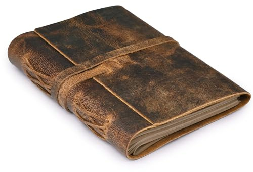 LEATHER VILLAGE Notizbuch aus echtem Leder für Männer und Frauen, tägliches Schreiben, liniertes Papier, 300 Kraftseiten, handgefertigt, rustikales Braun, 29,5 x 21,6 cm (A4)