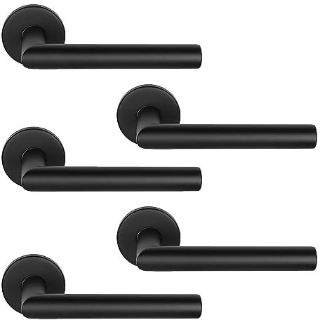 Jdel Pack de 5 juegos de manivela roseta negra L recta para puertas de interior