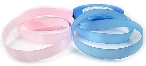 Set 2 Farben Satinband Schleifenband Dekoband Band Bastelband Zierband Satin Rosa und Hellblau Blau (6 mm/Breite)