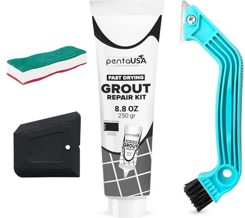 Grout - Ready Mixed Tile Grout - Sponge, Remover Saw and Scraper Set - Perfect for Bathroom, Kitchen, Floor Tiles (250g / Bundle Set) (Black)