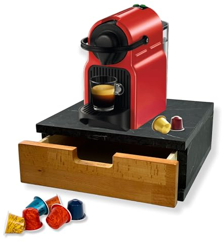 Porta Capsule Cialde con Cassetto, Salva Spazio, Effetto Marmo Nero, 31x31x12hcm, Cassetto Porta Capsule o Cialde Compatibili, Bustine e Accessori, Made in Italy