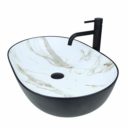 GTM Design Aufsatzwaschbecken Matt Modern Waschbecken ohne Hahnloch - Elegant Aufsatzwaschbecken Oval für Badezimmer und Gäste WC - nur Bad Waschbecken - Modell 5