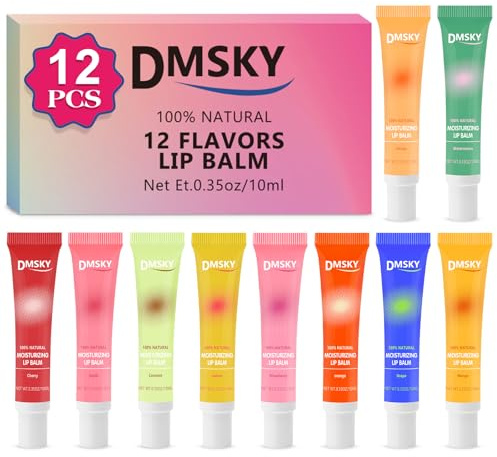 Dmsky Lip Gloss Bulk 12 Pack, Hydrating Squeeze Clear Lip Gloss Set with Shea Butter, Moisturizing High Shine Glossy Lip Oil for Dry Chapped Lips-12 Flavors