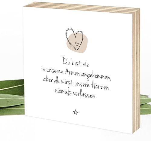 Wunderpixel® Holzbild Andenken an Sternenkind - Du bist nie - 15x15x2cm zum Hinstellen/Aufhängen, echtes Foto mit Spruch auf Holz - Wand-Bild Aufsteller - zur Erinnerung und Trost-Spender