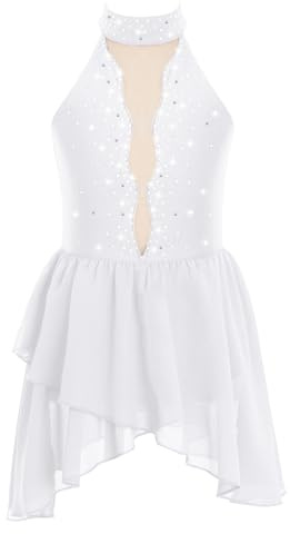Oyolan Vestido De Patinaje Artístico para Niñas Body Ballet Leotardo con Falda Tul Vestido De Ballet Sin Manga Ropa De Baile Contemporánea Blanco 9-10 años