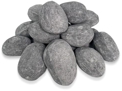 24Pcs Gas Fire Pit Pebbles Ceramic Stones Grey Fireplace Rock For Indoor Outdoor Fireplace 24 Round 3/2 Inch - 5/2Inch Size