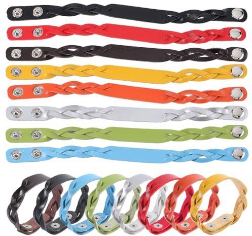 GORGECRAFT 16Stk 8 Farben Schlichte Lederarmbänder Blanko Verstellbare Geflochtene Druckknopfarmbänder Manschettenarmband Gravur Malerei Brennrohlinge Bastelarmbänder Für Männer Frauen DIY