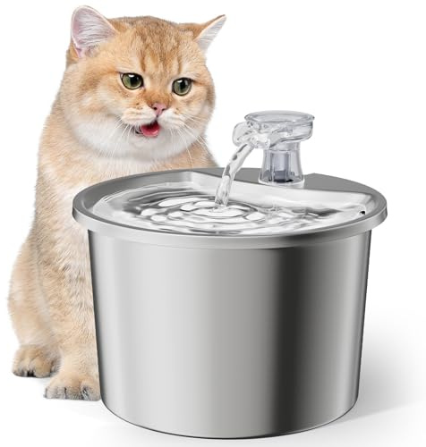 Fellie Stainless Steel Cat Fountain - 2L Automatic Water Dispenser with Triple Layer Filtration