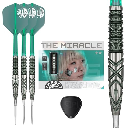 Target Japan Mikuru Suzuki The Miracle G6 90% Tungsten K-Flex Swiss Point Steeldarts Set, 23G | KFlex Dart Flight, Swiss Storm Nano Points, Silber & Grün Steeldarts Spitzen mit K Flex