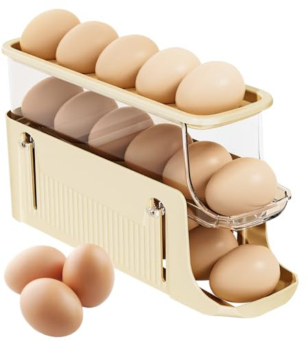 NZZVNZ Organizador Huevos Nevera, Dispensador de Huevos de 3 Niveles, Soporte para Huevos, Dispensador Huevos Rodante, Caja de Huevos Extensible para 17 Huevos