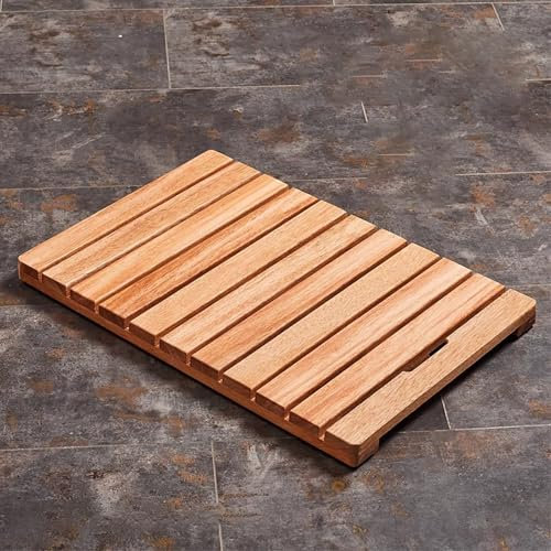 MTSYXYM Caillebotis de Douche Bois,Tapis de Bain en Bambou,Tapis de Bain en Bois Naturel,Tapis de Bain en Bois Massif,avec Poignées et Pieds,pour Sol de Salle de Bain.(30x30cm)