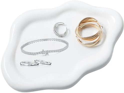 Plato Organizador Joyas Ceramica Lindo, Bandejas Decorativas Forma Nube para Regalo Cumpleaños Mujeres, Soporte Joyería Estilo Nórdico para Collares, Pulseras, Anillos, Pendientes, Reloj, Perfume