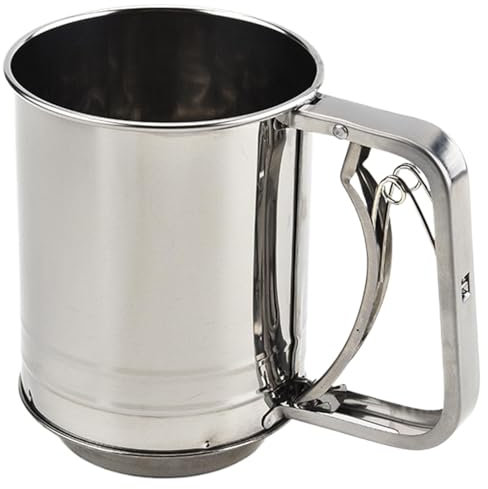 Colador de harina de acero inoxidable, colador de cocina para hornear, colador de azúcar en polvo de mano, colador de harina de acero inoxidable, colador doble para hornear harina y azúcar en polvo,