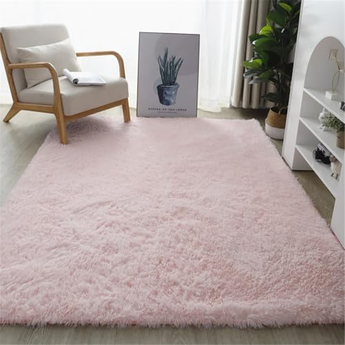 Highdi Alfombra Salón Pelo Largo Grande Color Sólido Suave Alfombras de Pelo Largo Alfombra de Salón Lavable y Antideslizante Alfombra Dormitorio Alfombra Shaggy Habitacion (Rosa,80x120cm)