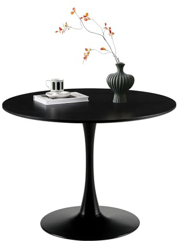 buybyroom Moderner runder Esstisch, Bartisch, Schreibtisch, geeignet für Küche, Esszimmer, Wohnzimmer und Büro, für 2-4 Personen, Durchmesser 100 cm, schwarz