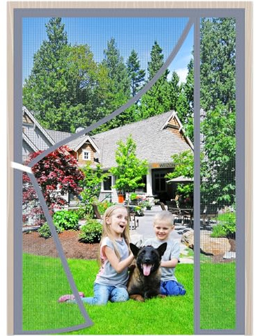 Seitliche Öffnung Magnet Fliegengitter Tür 105x210cm Automatisches Schließen Insektenschutz Magnetischer Fliegenvorhang für Balkontür Kellertür Wohnzimmer Terrassentür Grau