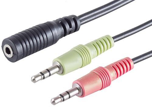 1aTTack.de 5x 0,15 m - Adattatore Y per cuffie nero, da 3,5 mm TRRS femmina a 2x 3,5 mm maschio, stereo + microfono, CTIA, connettori stampati
