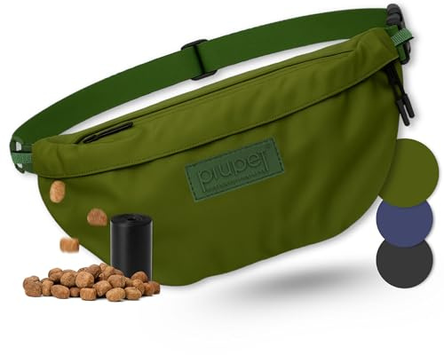 PiuPet® Sac à friandises pour Chiens I Sac de Promenade stylé et étanche avec 3 Compartiments zippés I Sac ventral 2 en 1 pour Chien d'entraînement et Sac à bandoulière (Vert)