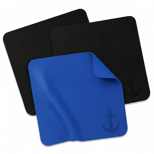 Anchor Glasses Cleaning Cloth - Ultra Soft Premium Microfibre Lens Cloths for Spectacles, Camera, TV, Screens - Washable, No Scratch Eye Glasses Cleaner Wipes - 3 Pack (2 Black, 1 Blue)
