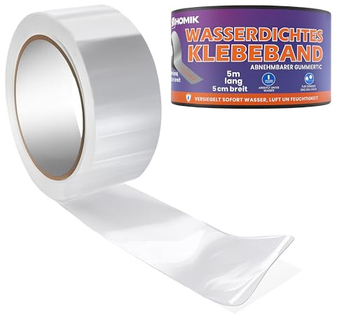 HOMIK Extremt stark transparent vattentät tejp utomhus och inomhus | tätningstejp vattentät 5 cm x 5 m | UV-resistent | Duct Tape | självsvetsande tejp