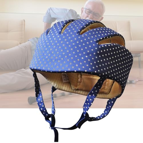 Vcyex Elderly Safety Helmet-Anti Shock, Anti-Fall Cap, Soft Breathable Sponge Hat,Adjustable Elder Head Protection Cap with Chin Strap Elderly Aids for Daily LivingBlue,L