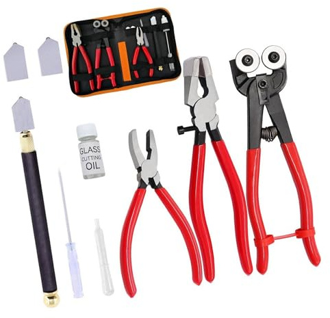 Set di 10 tagliavetro di alta qualità con pinze lubrificate a olio e borsa in pelle per la lavorazione di bottiglie e combinazione di utensili in PU+metallo vetro