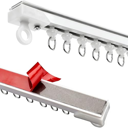 Gipnva Selbstklebende Vorhangschiene,Schienen Gardinen Vorhang Gardinenschiene Ohne Bohren Mit Stummen Rollen MüHelosesgleiten Weiß FüR Schlafzimmer,Fenster,Duschen,SchräNke(2x40cm)