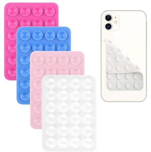 OIXEYA 4 Stück Silikon Handy Saugnapf Halterung Doppelseitig, Freihändig Sticky Silikon Saugnapf Handyhülle für Selfies & Tiktok-Videos, Saugnäpfe Handyhalter für Alle Handy Modelle (B)