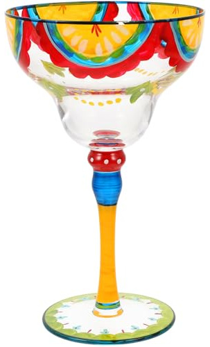 HEALEEP Vaso de Margarita Pintado a Mano de Vidrio Cristal Copa Decorativa Artística para Cócteles Tamaño Estándar Diseño Frutas Adecuado para Fiestas y Decoración del Hogar