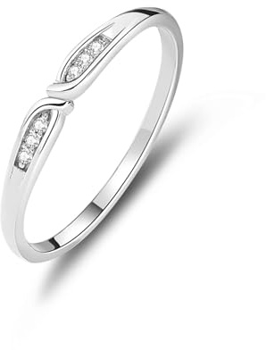 Ayoiow Vorsteckring Weißgold 585 für Damen, Diamant Stapeln Dünner Bänder Kanaleinstellung Ring Weißgold 585 Damen, 14 Karat Größe 65 (20.7)