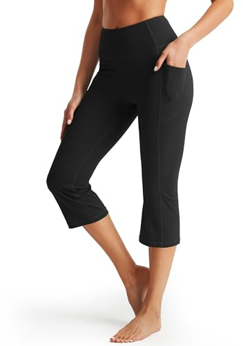 Libin Leggings Sportivi Estivi per Donna Corti 3/4 con Vita Alta Capr,i Morbidi per Yoga Sport Running e Pilates in Palestra Tuta con Elasticità e Pantaloni con Tasche, Nero XXL