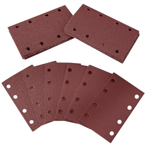 Lijas para Lijadora, 60 HojasPapel de Lijas, grano 40/60/80/100/150/240 Papel Lijadora Rectangular Papel de Lija para Madera Metal, Papeles de Lija para pulir y eliminar óxido (80 x 133 mm)