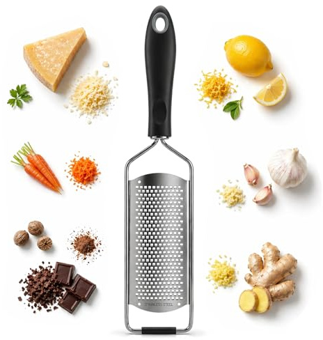 Cheese Grater & Lemon Zester, Stainless Steel Hand Grater for Parmesan, Garlic, Ginger & Chocolate, Fine Grating Kitchen Tool with Non-Slip Handle, Easy to Clean