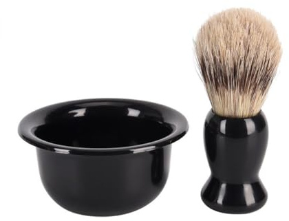 Generico Set Spazzola da Barba Uomo Setole di Tasso, Leggero e Facile da Riporre, Supporto in Plastica Nero per Uso Domestico