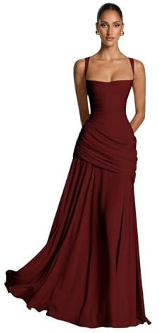 Générique Robe Demoiselle d'honneur 2026 Jaune Chiffon Col Carré Bretelles Fines Robe Longue A-Line Robe de Bal Corset Plissée Ridée