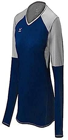 Mizuno Damen Techno VI Langarm-Volleyball-Trikot, Navy/Silber, XL