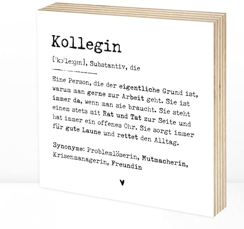 Wunderpixel® Holzbild Definition Kollegin - 15x15x2cm Holzschild zum Hinstellen/Aufhängen, echter Fotodruck mit Spruch auf Holz - schwarz-weißes Wand-Bild Aufsteller Dekoration Geschenk