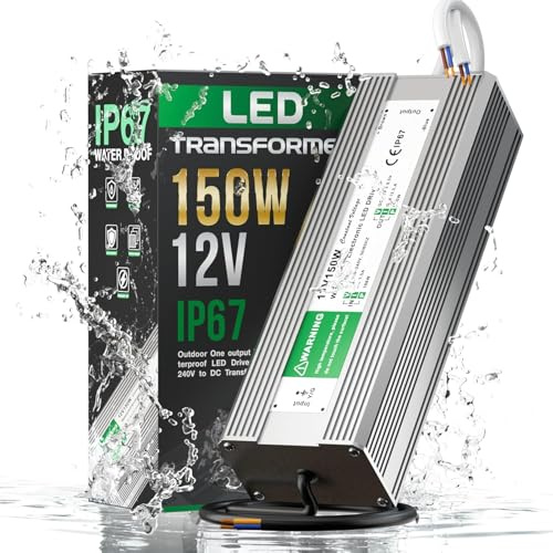 12V LED Driver Lighting Outdoor Transformer 150W 12.5A | IP67 Waterproof Transformer, Constant Voltage LED Power Supply, AC to DC Low Voltage Light Adapter, for Garden LED Lamp