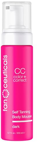 Tanceuticals CC Self Tanning Body Mousse - Dark Self Tanner - Color Correcting & Natural-Looking - Healthy Ingredients & Fresh Coconut Scent Give Instant, Long-Lasting Sunless Tan - 6.7 oz (Dark)